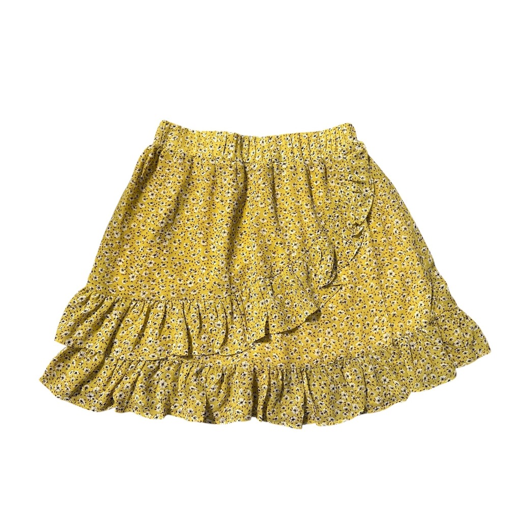 Akair Yellow‎ Floral Ruffle Mini Skirt Cottagecore Spring Cute Medium